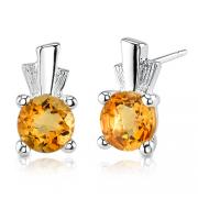 1.50 Carats Round Shape Citrine Earrings in Sterling Silver