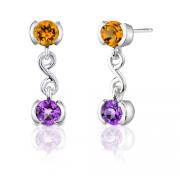2.00 Carats Amethyst/Citrine Round Cut Earrings in Sterling Silver