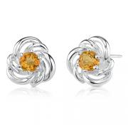 1.00 Carats Round Shape Citrine Earrings in Sterling Silver