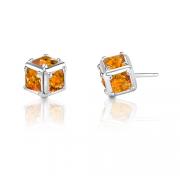 1.50 Carats Princess Cut Citrine Earrings in Sterling Silver