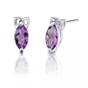 1.00 Carats Marquise Shape Amethyst Earrings in Sterling Silver