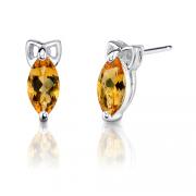 1.00 Carats Marquise Shape Citrine Earrings in Sterling Silver