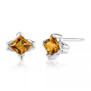 0.50 Carats Princess Cut Citrine Earrings in Sterling Silver