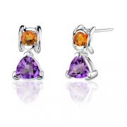 1.75 Carats Amethyst/Citrine Trillion Round Earrings in Sterling Silver