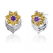 1.00 Carats Round Cut Amethyst Citrine Earrings in Sterling Silver