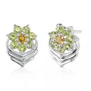 1.25 Carats Round Cut Citrine Peridot Earrings in Sterling Silver