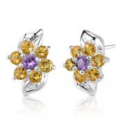 0.75 Carats Round Cut Amethyst Citrine Earrings in Sterling Silver
