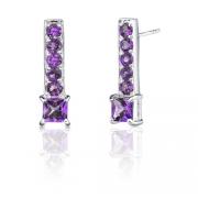 2.25 Carats Princess & Round Cut Amethyst Earrings in Sterling Silver