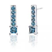 3.00 Carats Princess & Round Cut London Blue Topaz Earrings in Sterling Silver