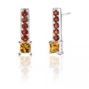 3.00 Carats Princess Citrine Round Garnet Earrings in Sterling Silver