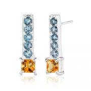 2.50 Carats Princess Citrine Round London Topaz Earrings in Sterling Silver