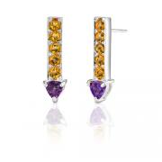 2.00 Carats Trillion Amethyst Round Citrine Earrings in Sterling Silver
