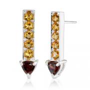 2.25 Carats Trillion Garnet Round Citrine Earrings in Sterling Silver