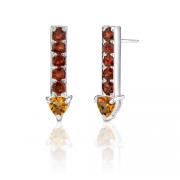 2.75 Carats Trillion Citrine Round Garnet Earrings in Sterling Silver
