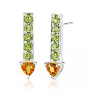 2.00 Carats Trillion Citrine Round Peridot Earrings in Sterling Silver