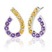 2.50 Carats Round Cut Amethyst Citrine Earrings in Sterling Silver