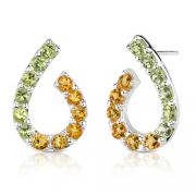 2.75 Carats Round Cut Citrine Peridot Earrings in Sterling Silver