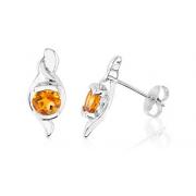 Round Cut Citrine Earrings Sterling Silver