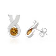 Round Cut Citrine Earrings Sterling Silver