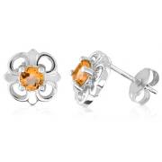 Round Cut Citrine Flower Earrings Sterling Silver