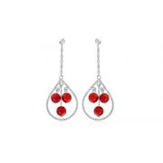 Round Coral Red Dangling Party Earrings Sterling Silver