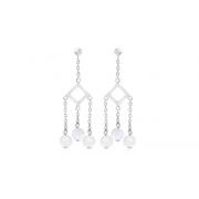 Round White Agate Bead Chandelier Earrings Sterling Silver