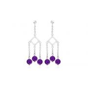 Round Amethyst Bead Party Earrings Sterling Silver