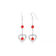 Round Pink Coral Bead Party Earrings Sterling Silver