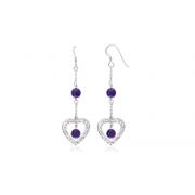 Round Amethyst Bead Party Earrings Sterling Silver