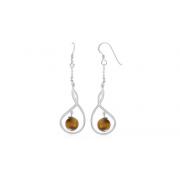 Round Tigereye Bead Party Earrings Sterling Silver