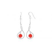 Round Peach Coral Bead Party Loop earrings Sterling Silver