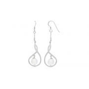 Round White Agate Bead Party Earrings Sterling Silver