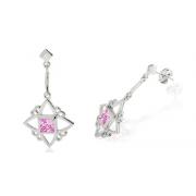 Princess Cut Pink Cz Dangling Earrings Sterling Silver