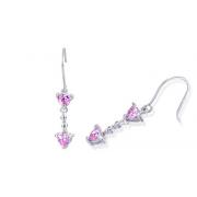 Heart Cut Pink Cz Dangling Earrings Sterling Silver