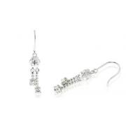 Oval Round Cut White Cz Three-Stone Dangling Earrings Sterling Silver