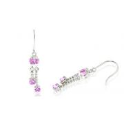 Oval Round Cut Pink Cz Three-Stone Dangling Earrings Sterling Silver