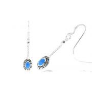 Oval Cut Turquoise Bead Dangling Bali Earrings Sterling Silver