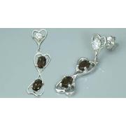 Oval Smoky Quartz & Round White Cz Drop Earrings Sterling Silver