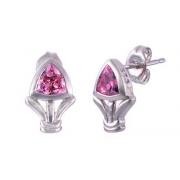 Trillion Cut Pink Cz Earrings Sterling Silver