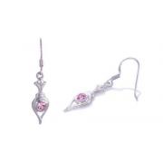 Round Cut Pink Cz Dangling Earrings Sterling Silver