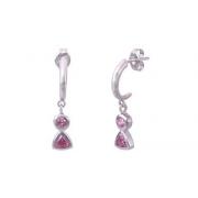 Round & Trillion Cut Pink Cz J-hoop Dangling Earrings Sterling Silver