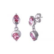 Oval Cut Pink Cz Dangling Earrings Sterling Silver