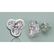 Round Cut Pink Cz Three Stone Earrings Sterling Silver