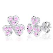 Round Cut Pink Cz Flower Heart Earrings Sterling Silver