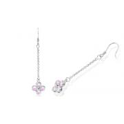 Round Cut Pink Cz dangling Flower Earrings Sterling Silver