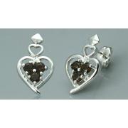 Three Stone Round Smoky Quartz Heart Earrings Sterling Silver