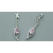 Pear Cut Pink Cz dangling Earrings Sterling Silver