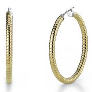 Gold Color Stainless Steel 40mm diameter Rib Pattern Hoop Earrings 