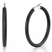 Onyx Black Color Stainless Steel 40mm diameter Circle Pattern Hoop Earrings 