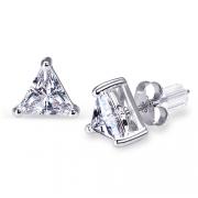 Lavishly Sophisticated: Sterling Silver with Trilliant Cut CZ Diamond Solitaire Stud Earrings
